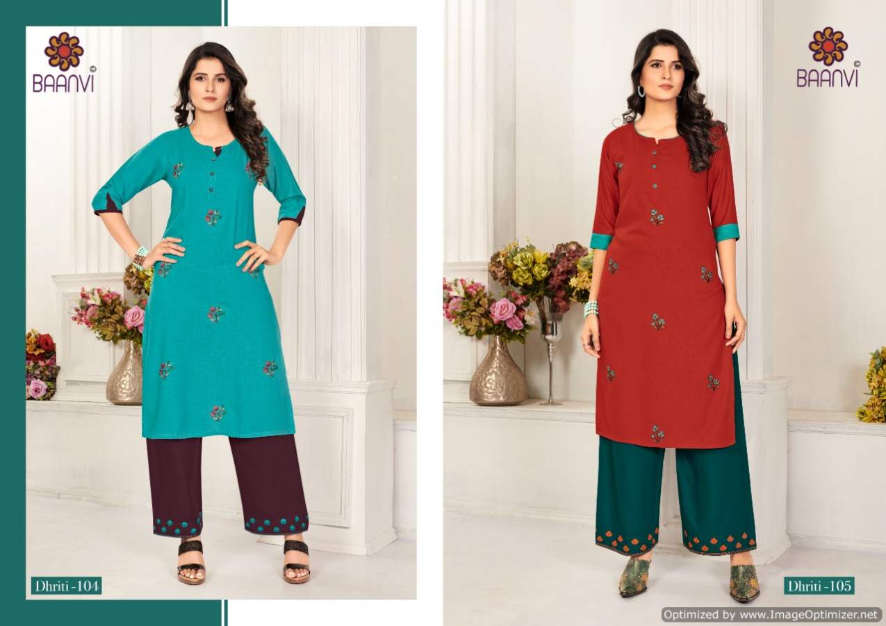 Baanvi Dhriti 1 Latest Designer Ethnic Wear Rayon Printed Kurti With Bottom Collection
